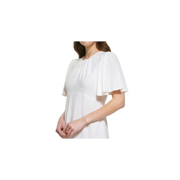 NWT CALVIN KLEIN Womens White Flutter Sleeve Knee Length Party Sheath Dress 6 - Picture 3 of 5